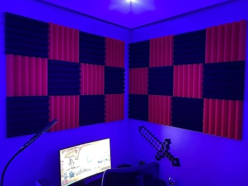 Miniatura 2 de Paquete de 24 paneles acústicos, paneles de espuma a prueba de sonido de 2 x 12 x 12 pulgadas para pared, paneles con cancelación de ruido