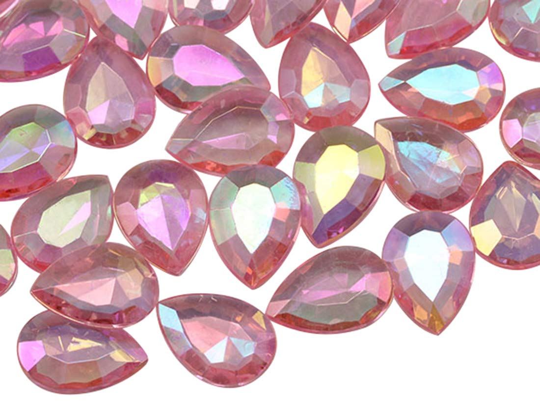 Allstarco 100PCS 18x13mm Pink Teardrop Decorating Gems AB Coating For Table Scatter Wedding Decorations Vase Fillers