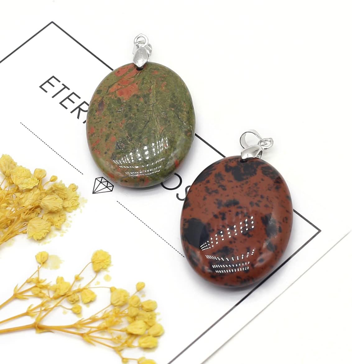 LE SKY 8 Pcs Natural Stone Pendants Oval Shape Quartz Crystal Agate Stone for Jewelry Making Necklace Bracelet - Image 5