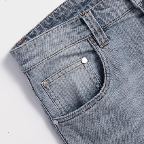 Men's Minimalist Clean Version Slim Fit Perforated Texture Wear-Resistant Micro Wide Straight Leg Denim Pants4