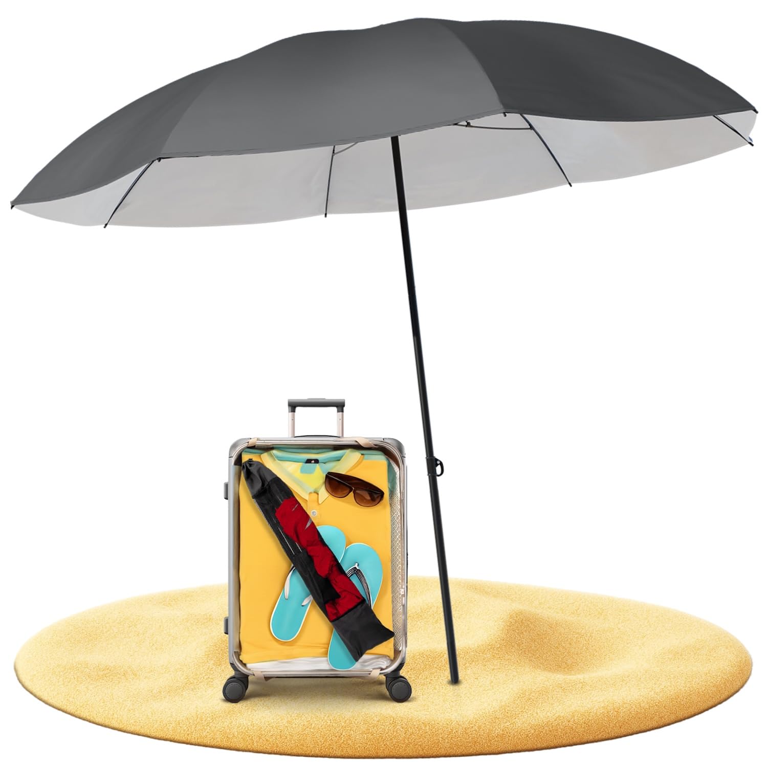 STYNGARD Ombrellone da Spiaggia Portatile protezione UV 50+ [155 cm ⌀] - Ombrellone da Viaggio con cavi di ancoraggio - Modello NICE