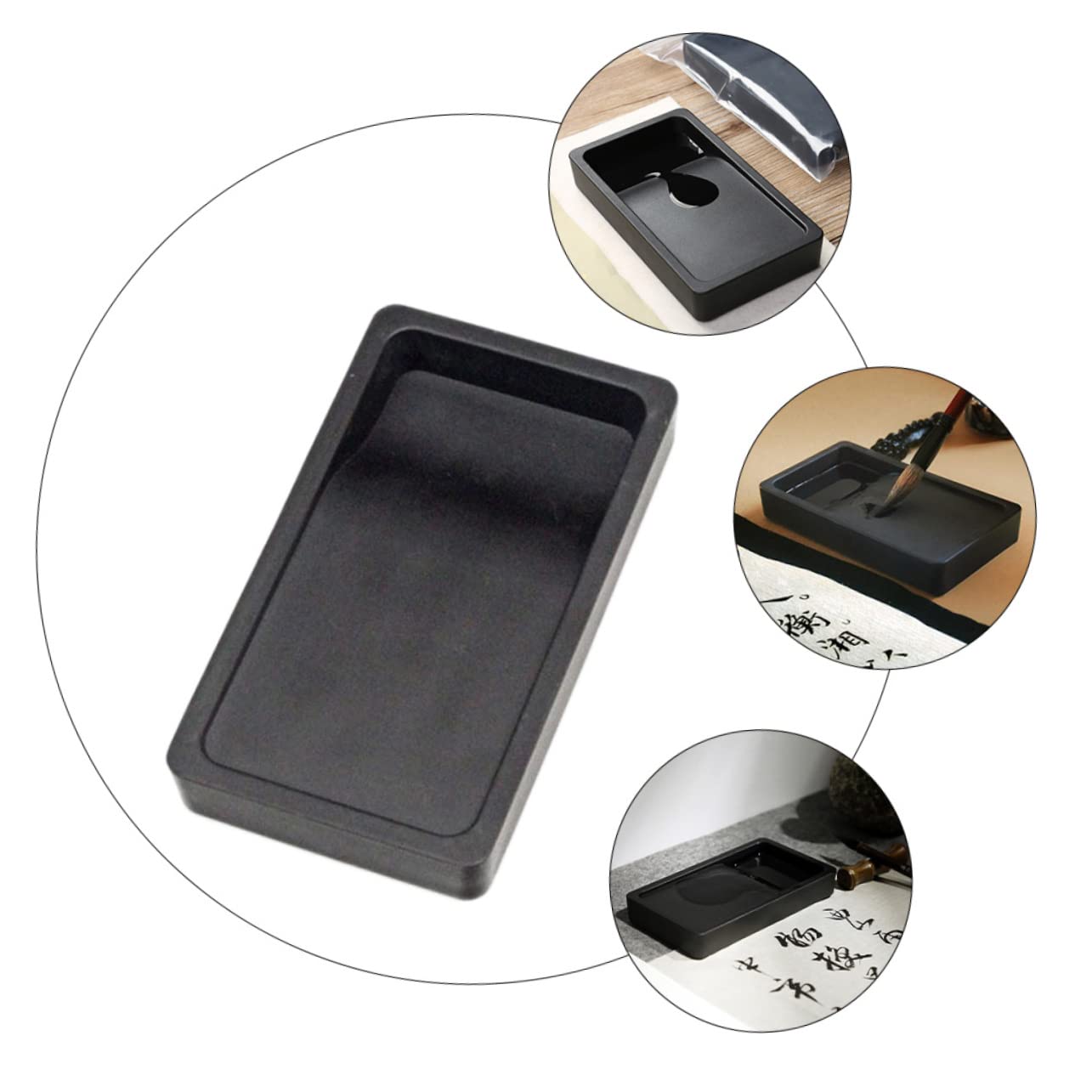 VILLCASE Portable Inkstone 5 Inches Student Calligraphy Kit Two-Sided Inkslab for Writing Pad