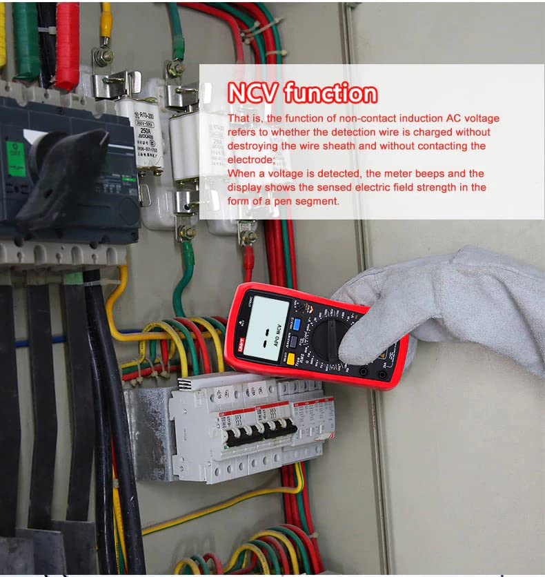 UNI-T UT890C Multimeter using NCV function near electrical panel