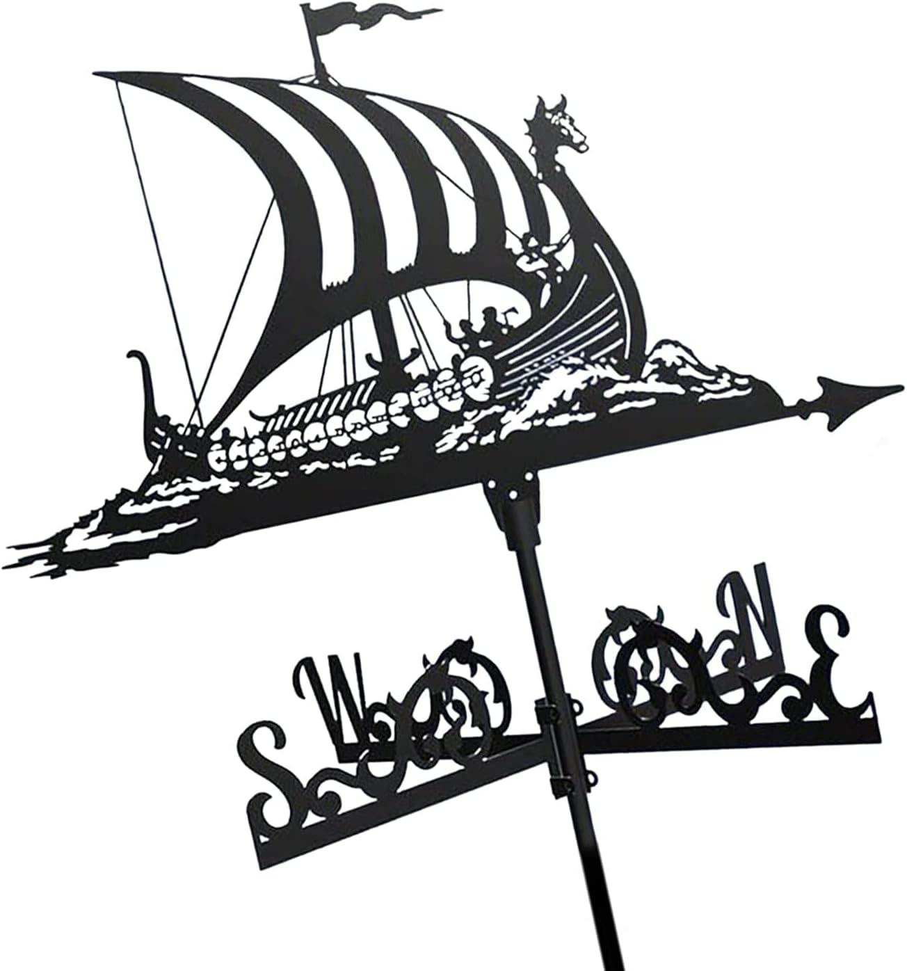 Klonwg Black Weather Vane With Anti-Rust Wind Creative Gardening Decoration Golf Motorcycle Pirate Ship Viking Battleship Direction Indicator Kit With Roof Mount