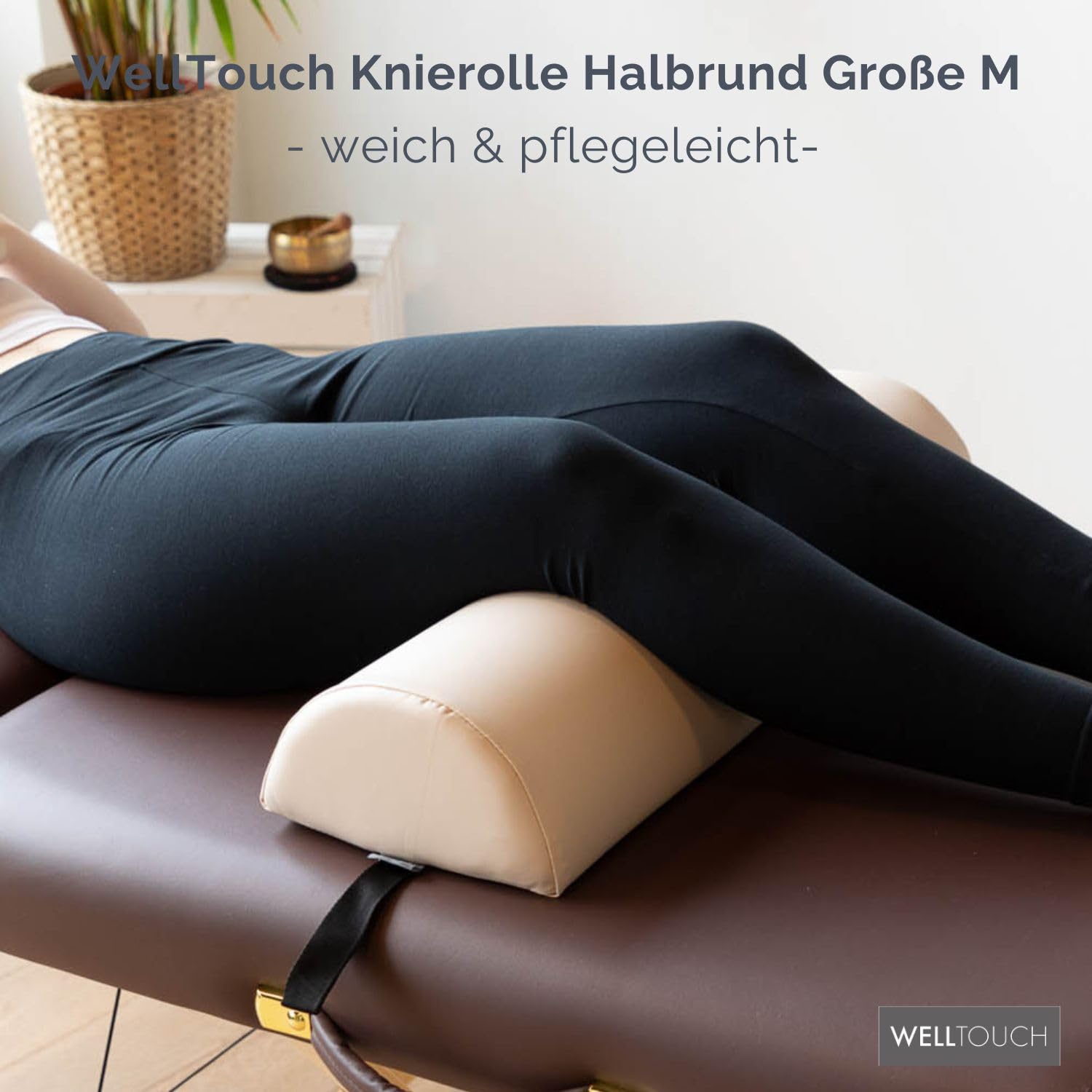 WellTouch Lagerungsrolle halbrund | Knierolle für Massageliegen | Lagerungskissen für Massage & Therapie | Kniehalbrolle in Größe M: 65 x 22 x 11 cm (Beige)