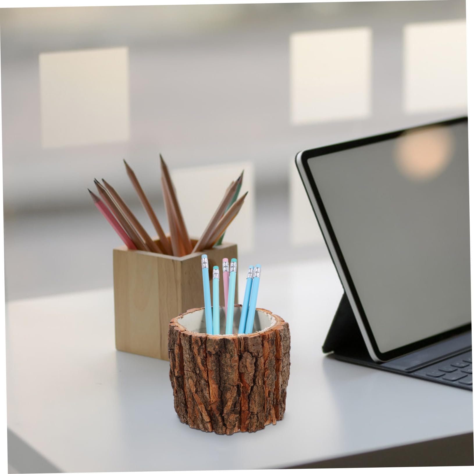 DOITOOL 4 Großer Kapazitäts Schreibtisch Stifthalter aus Naturholz Vielseitiger Organizer für Büro und Zuhause Dekorativer Vintage Stiftehalter für Kugelschreiber Pinsel und Kosmetik
