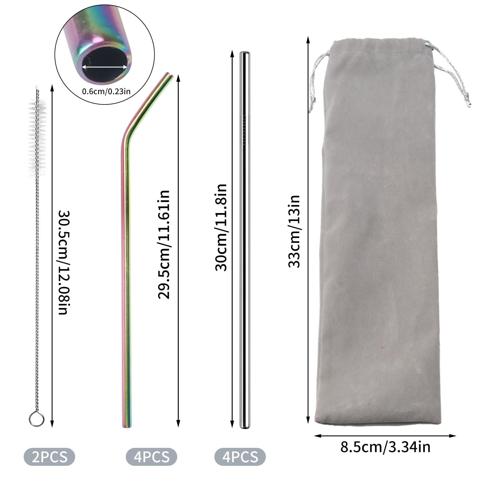 304 Paille Réutilisable De Boissons Droites Courbées Robustes D'acier