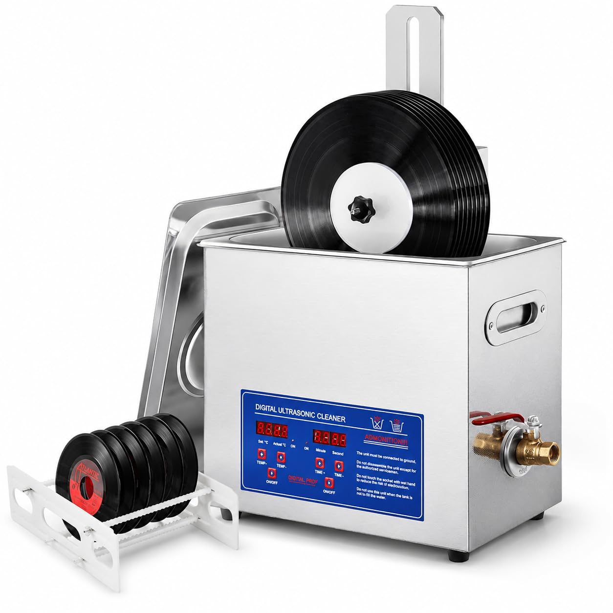 Limpiador ultrasónico de discos de vinilo para 8 discos, sistema de limpieza de doble cara con temporizador de 0 a 30 minutos para un cuidado óptimo del LP