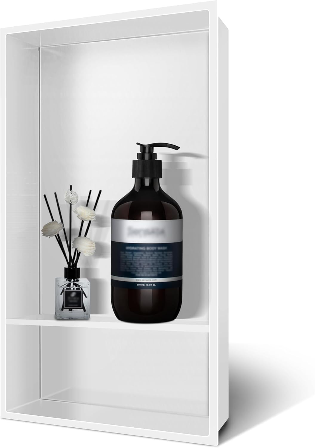 12" X 25" Shower Niche, Niche for Shower Wall, Shower Niche Insert Tile Ready, White Stainless Steel Shower Niche No Tile Needed 2-Tier Recessed Niche for Bathroom Storage