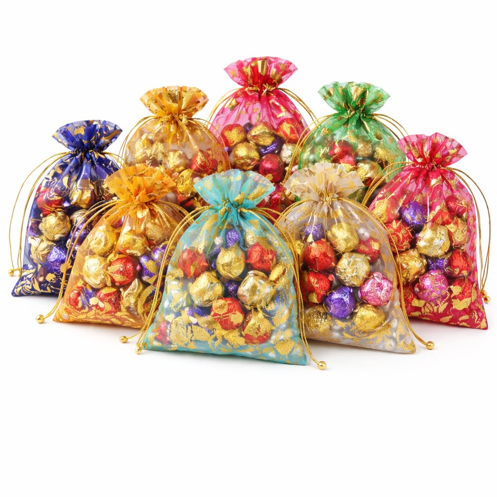 Artistic India Multicolor Potli Bags for Gifting | Organza Drawstring Gift Pouches for Return Gifts, Diwali, Wedding Favors, Candy & Dry Fruits (12)-image-32