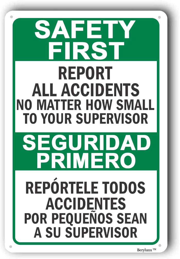 (2-Pack) Metal Tin Sign Safety Signs,Business Office Decor Sign,Business Safety Sign "Safety First - Report All Accidents To Supervisor" 8"x12" Aluminum Sign