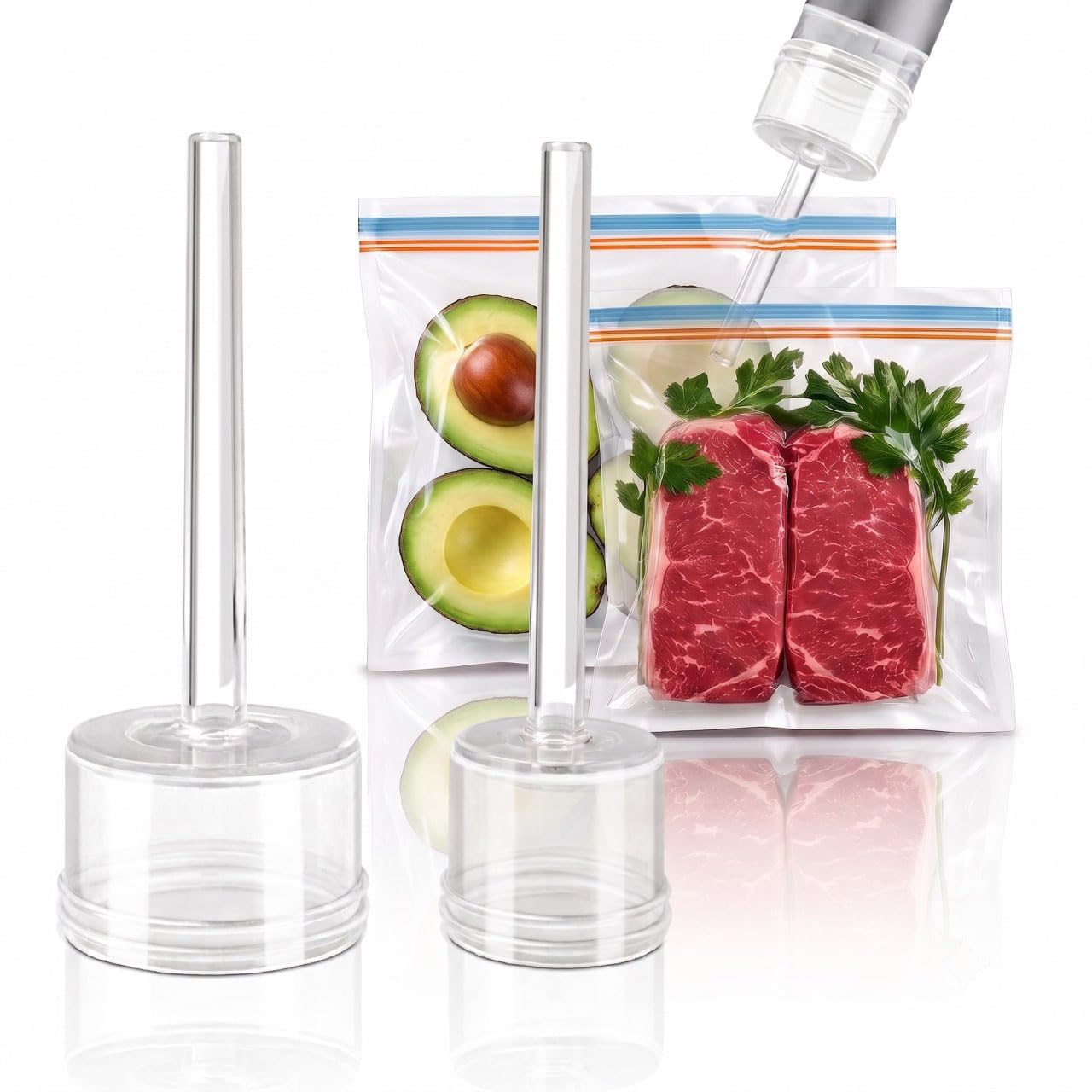 NovaZip Nozzle Kit for Handheld Vacuum Sealers, Universal Accessory to Vacuum Seal Resealable Zipper Bags, No Special Bags Needed, 2 Sizes, Sous Vide, Sealer Not Included