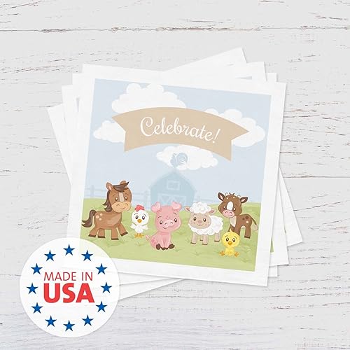 Miniatura 6 de Barnyard - Servilletas de bebidas para celebrar, 48 servilletas de 3 capas de animales de granja, 4 34 x 4 34 pulgadas, suministros de fiesta de