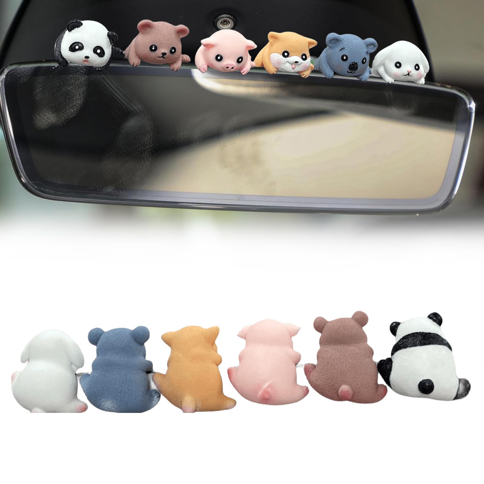 6PCS Cute Animals Decorations Compatible with Tesla Model Y 3 X S Cybertruck Rearview Mirror Bear Decoration Accessories Panda Dashboard Pig Ornament Dog Rabbit Ornaments Trim Koala Interior Decor