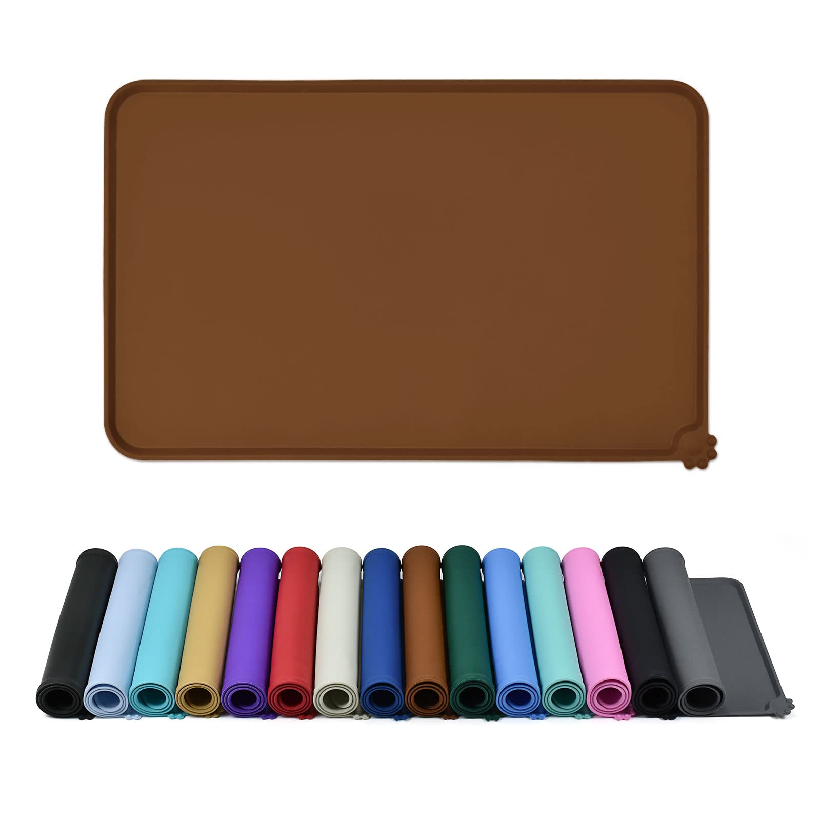 Reopet Waterproof Pet Feeding Mat with High Raised Edges, Heavier and Thicker Placemats for Cat Dog Water Bowl with BPA Free, Dogs Cats Food Mats for