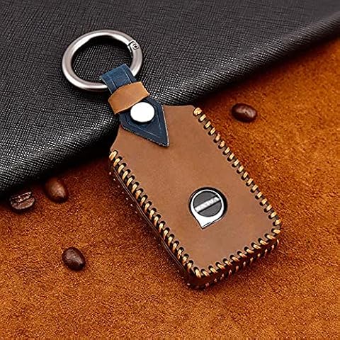 ontto Car Key Cover for Volvo Leather Key Fob Cover for Volvo xc60 xc90 s60 s80 s90 v90 xc40 Smart Car Key Remote Control Protector Holder with Keyring Key Case Key Shell Brown Cover