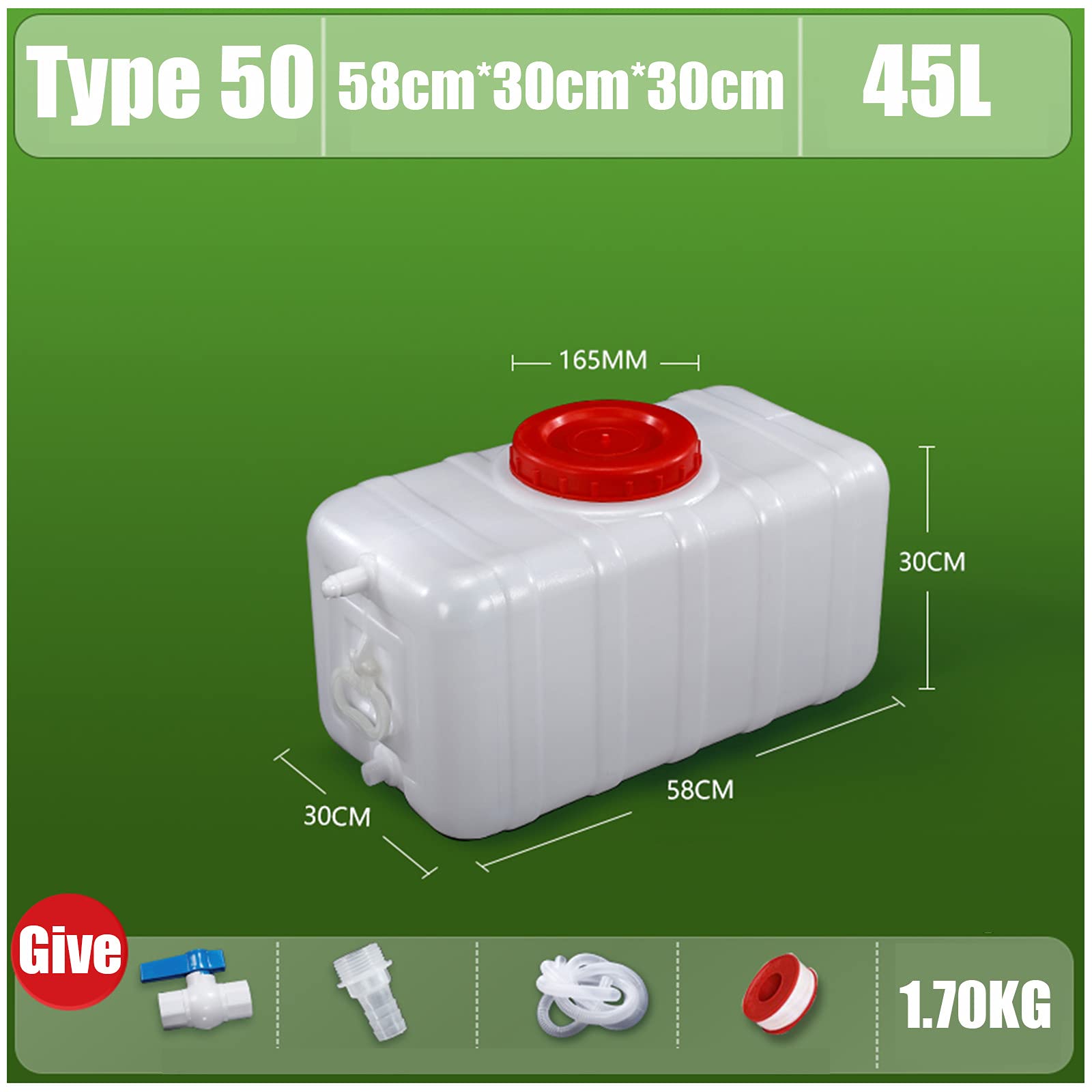 Kanister na wodę, kempingowy, biały, 15 l/25 l/30 l/45 l / 75 l / 110 l / 155 l, gruby pojemnik na wodę z tworzywa sztucznego, przenośny, domowy, prostokątny, do użytku na zewnątrz z kranem (rozmiar: 45 l)