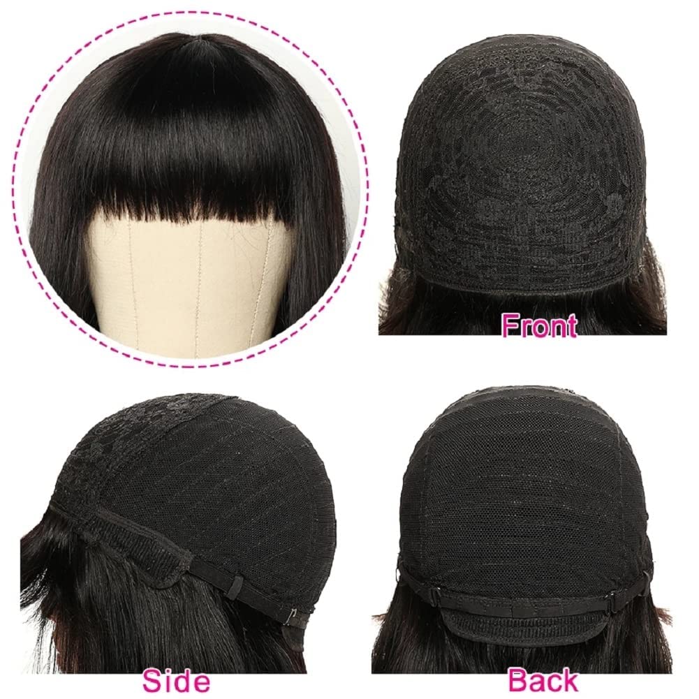Short Bob Wig with Bangs Short Human Hair Wigs Short Straight Bob Wigs 100% Remy Human Hair Wigs 150% Density No Lace Front Wig Glueless Wigs 10 Inch - Image 4