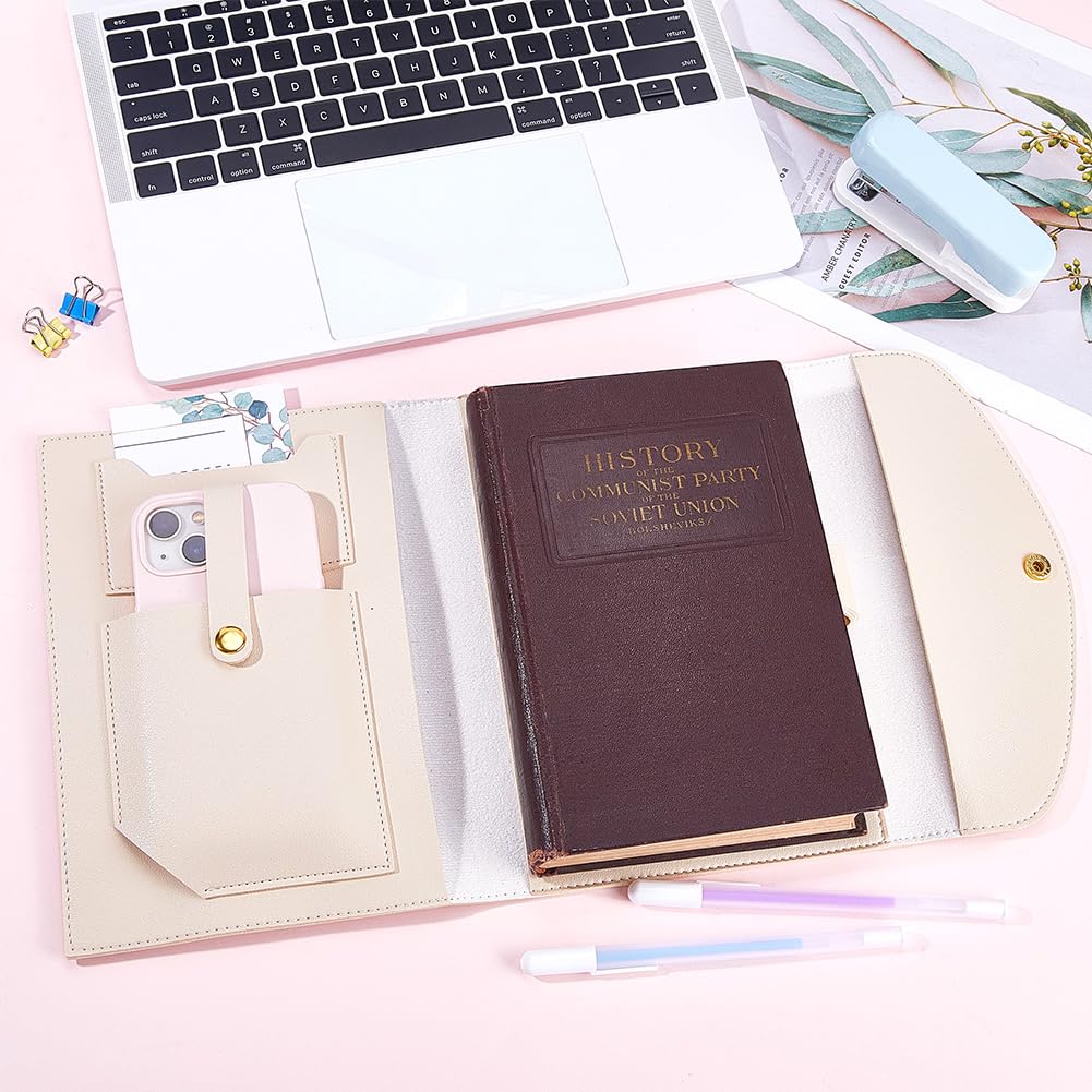 CRASPIRE A5 Leather Notebook Cover with Card Slots Waterproof Off White PU Envelope Folder Business Briefcase Envelope Folder Leather Portfolio Organizer for Notepad Phone Cards - Image 4
