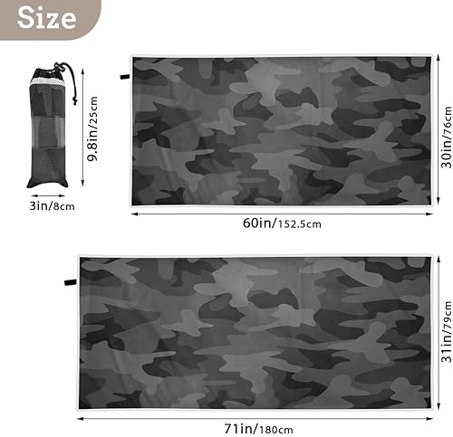 Miniatura 3 de Toalla de playa grande, color negro carbón, gris, camuflaje, de secado rápido, delgada, a prueba de arena, plegable, manta de piscina para niños