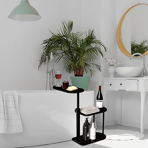 Miniatura 8 de Bandeja de bañera de 3 capas, bandejas de bañera, bandeja de bañera de altura ajustable para baño de lujo, soporte para libros, organizador de baño