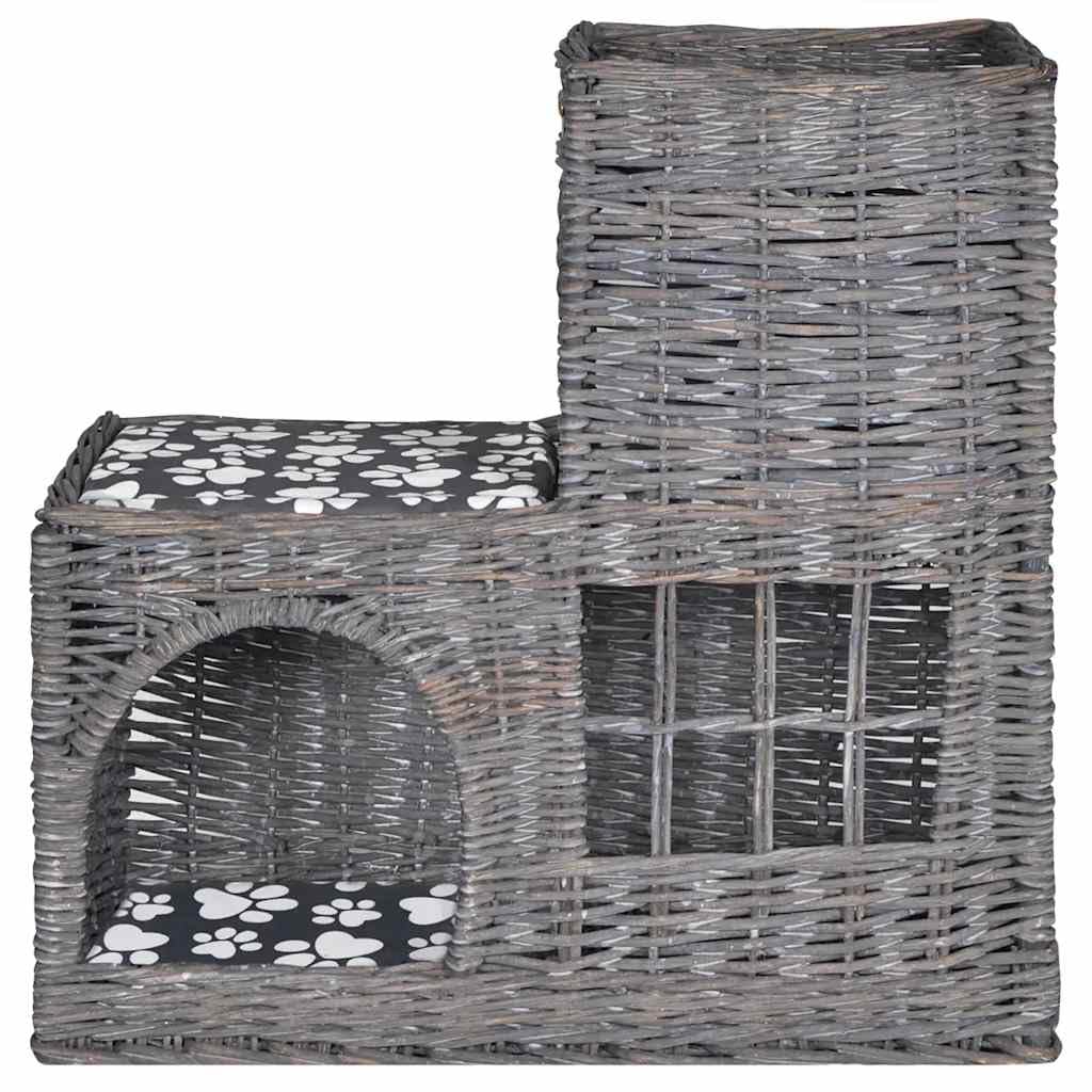 Cuccia per gatti in vimini con cuscino spesso imbottito, robusta cuccia in vimini per gatti, gattini, cani e cuccioli, comoda cuccia per dormire e giocare al chiuso