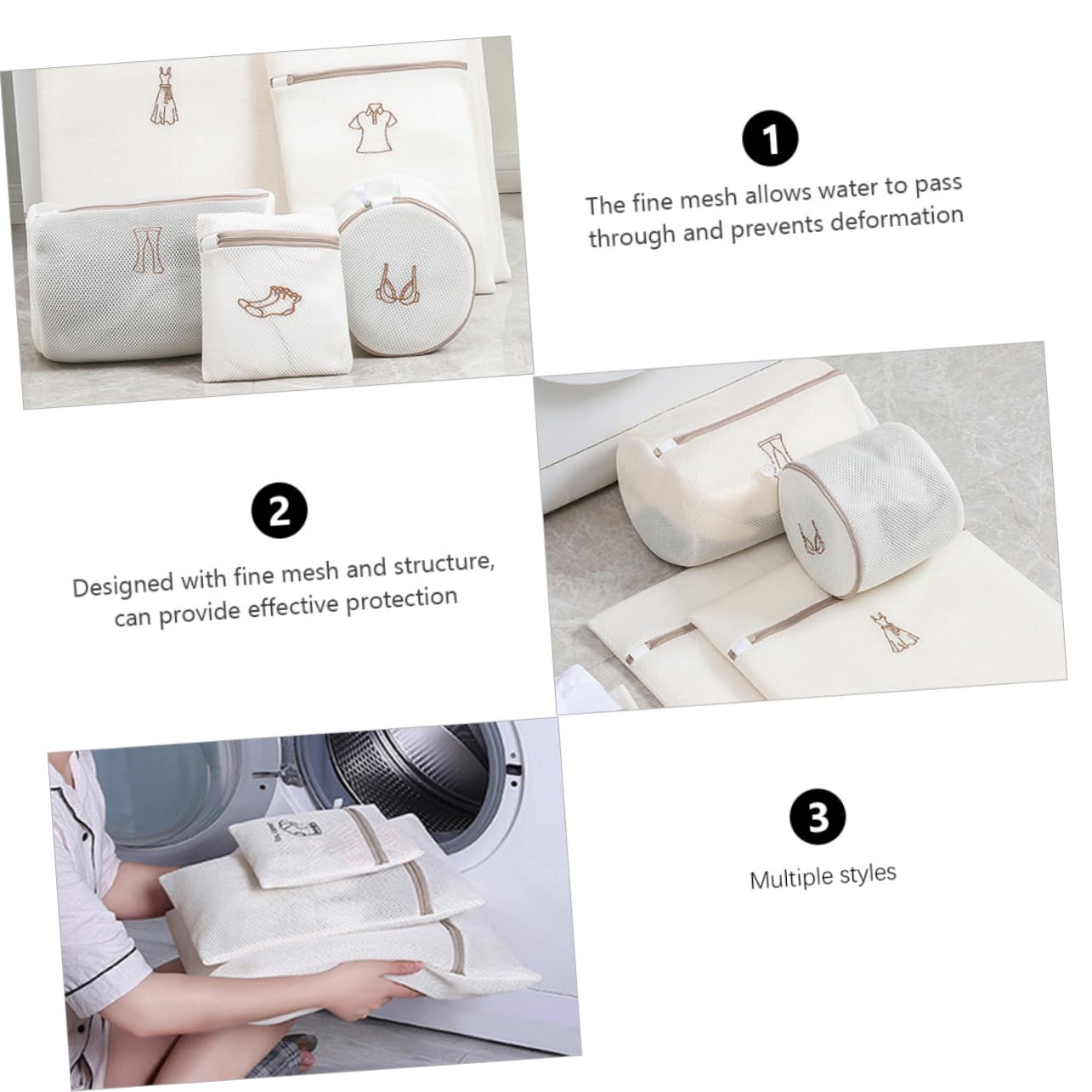 POPETPOP Wäschesäcke 6 Stück Polyester Beige zum Schutz vor Kratzern und Sortieren von Kleidung für Waschmaschine und Aufbewahrung