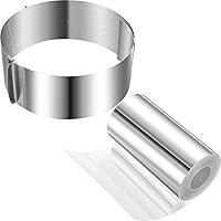 Vista 1 de Patelai Molde para anillos de pastel de 6 a 12 pulgadas de acero inoxidable ajustable con collares, tiras transparentes de 4 x 394 pulgadas, rollos