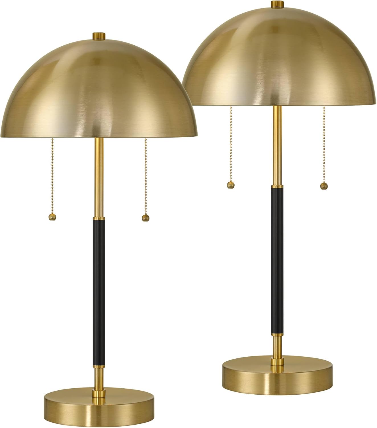 360 Lighting Pierre 23" H Gold Black Metal Dome Pull Chain USB Table Lamp Set of 2