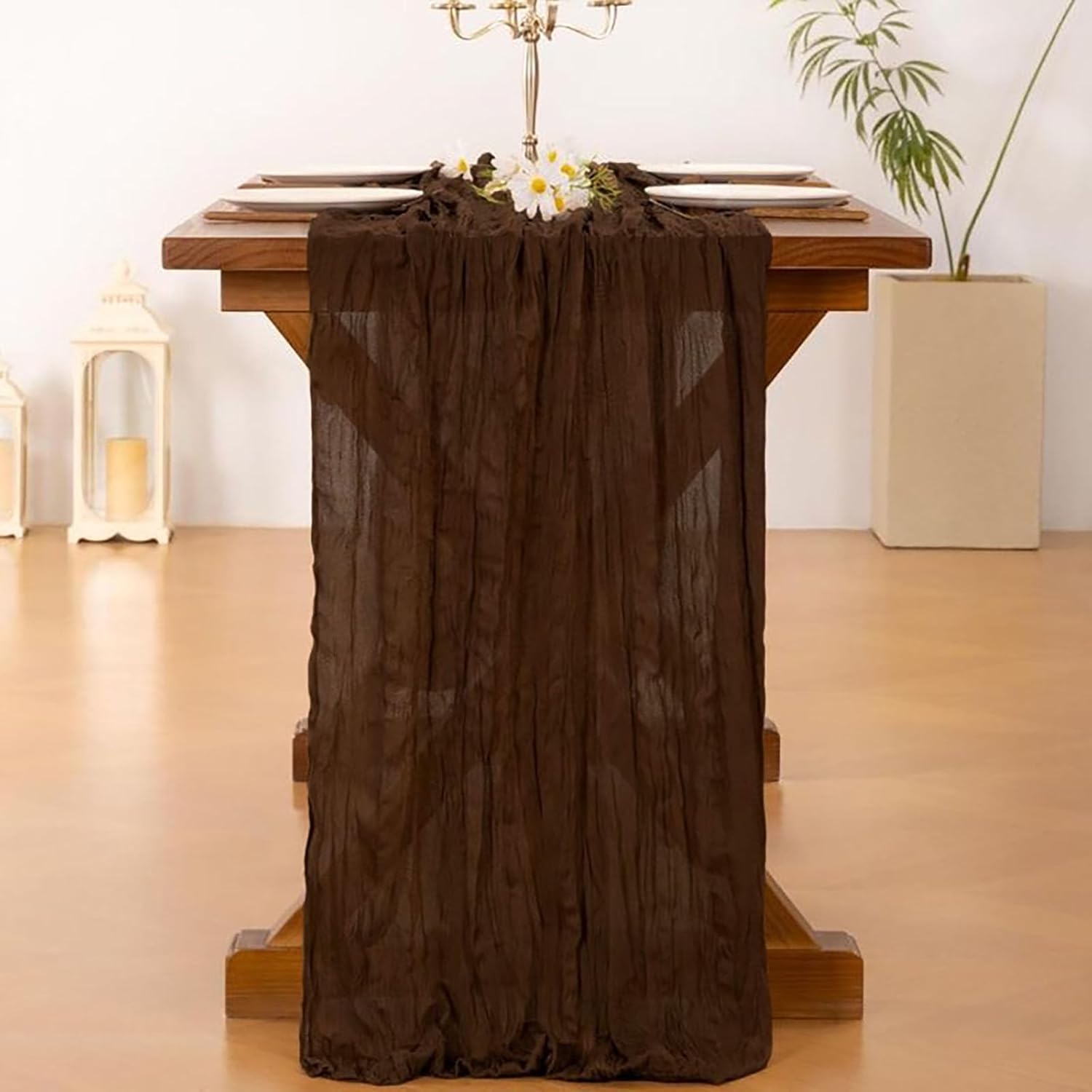 12Pack Brown Table Runner 10Ft Cheesecloth Table Runner Boho Long Brown Cheese Cloth Table Runners for Wedding Party Bridal Shower Thanksgiving Christmas