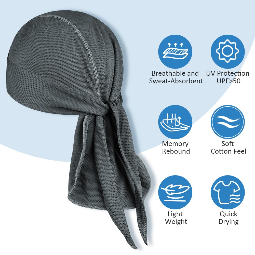 Bandana Czapka kolarska, Szybkoschnąca, Oddychająca Czapka Piracka, Sportowa Bandana Czapka Motocyklowa dla Mężczyzn Kobiet, Elastyczna Antypotliwość, Szybkoschnąca, Szary, 52-58cm