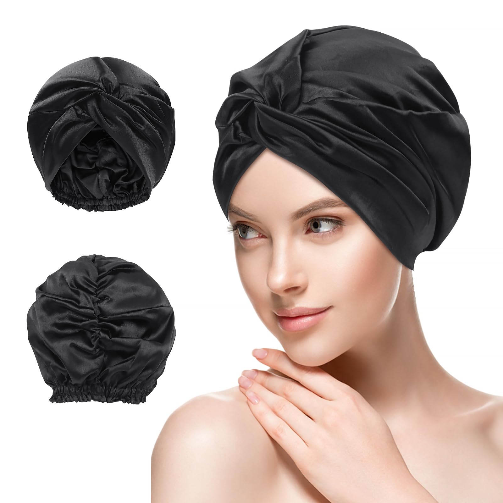 Seidenhaube zum Schlafen, Doppellagiges Verstellbare Schlafhaube Seide Silk Bonnet Satin Bonnet Sleep Cap Schlafhaube Haare Schützen Lockenhaube zum Schlafen Seide Satin Haarhaube für Die Nacht
