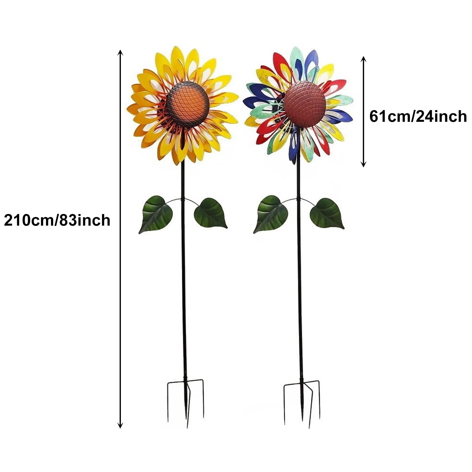 210cm Mulino a Vento in metallo girasole,Girandole a vento con illuminazione a LED a energia solare,Girandole Cinetiche con palo da giardino, decorazioni da giardino, sculture a vento e girandole