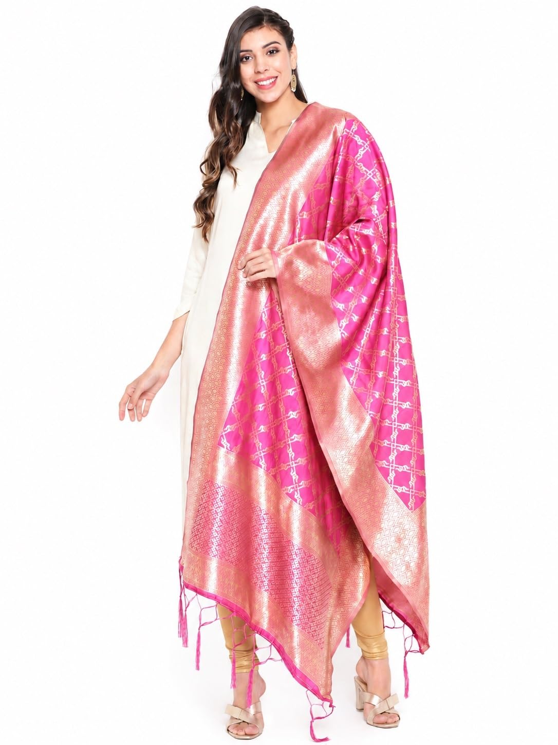 lilots Women's Banarasi Silk Jacquard Woven Dupatta Gorgeous Printed Designer Chunni-picture-16