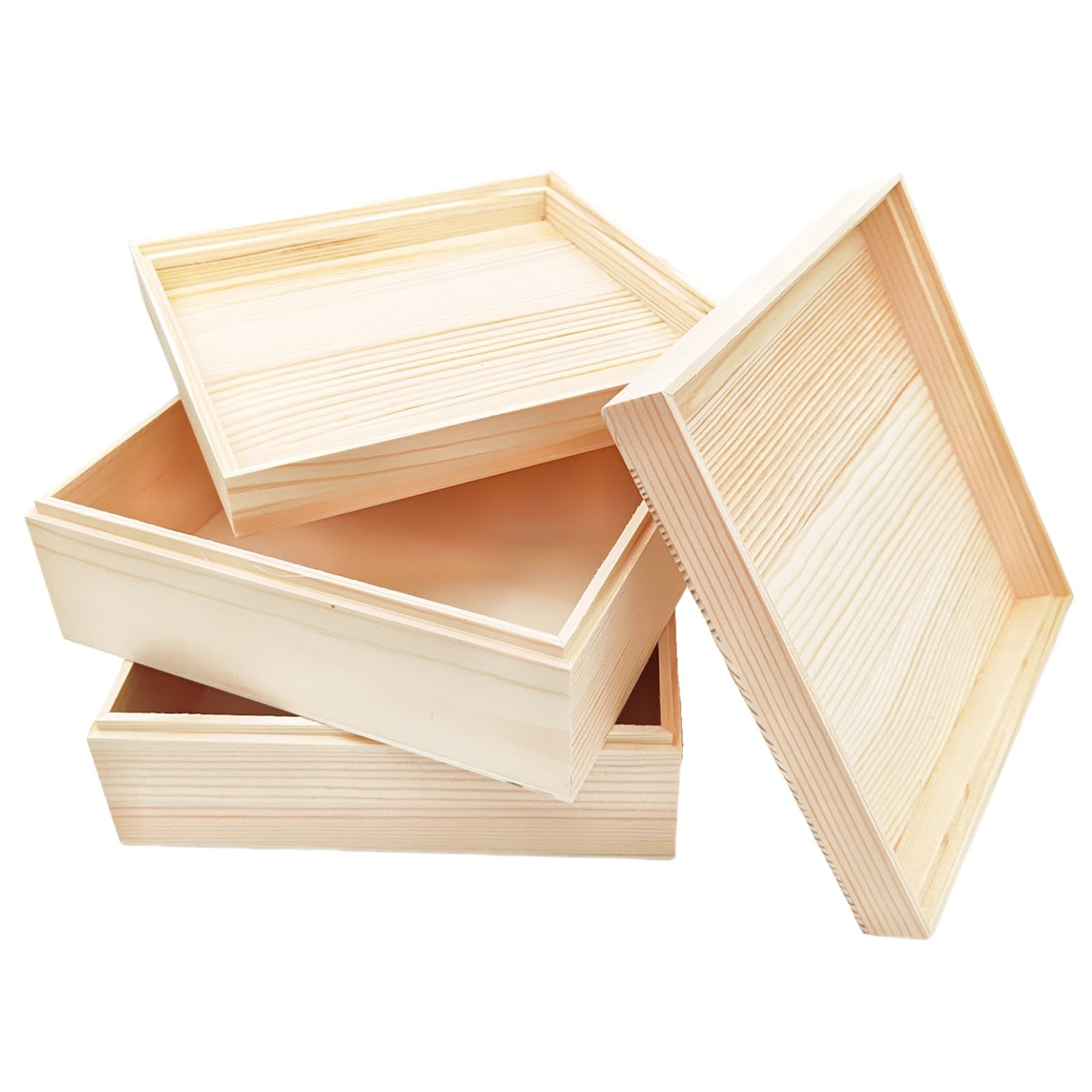 2 confezioni di scatole portaoggetti in legno non finite con coperchio superiore, scatole in legno di pino per fai da te, artigianato e hobby per la casa (20x20x8 cm)