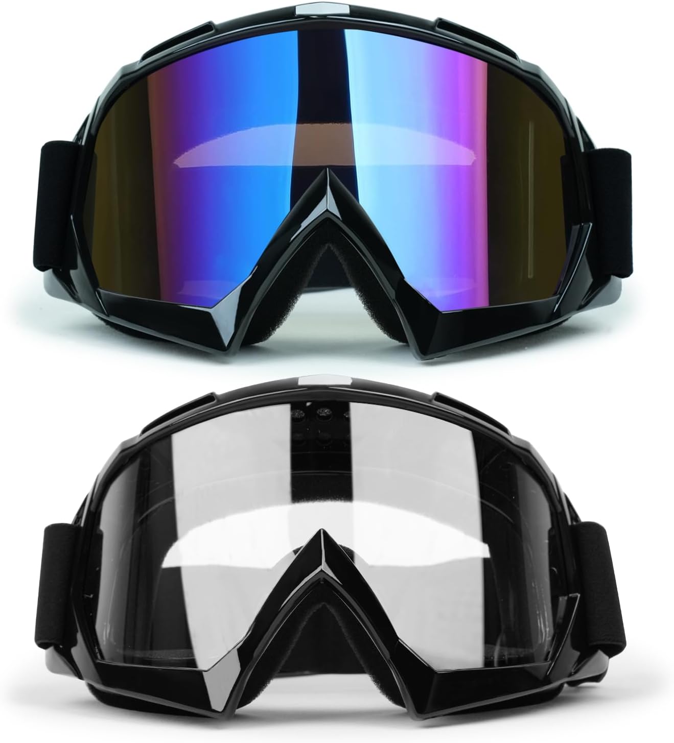 ATV Dirt Bike 2-Pack Motorcycle Motocross Goggles for Men Women MX Riding UTV Helmet Offroad Goggles UV400 Anti-Scratch Fog Dustproof for Adults Youth Kids (Color+Clear)
