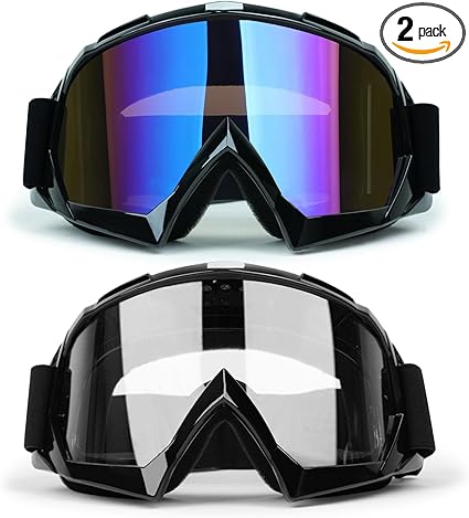ATV Goggles Dirt Bike Goggles 2-Pack Motorcycle Motocross Goggles for Men Women MX Riding Goggles UTV Helmet Goggles Offroad Goggles UV400 Anti-Scratch Fog Dustproof for Adults Youth Kids(Color+Clear)
