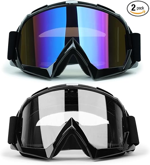 ATV Goggles Dirt Bike Goggles 2-Pack Motorcycle Motocross Goggles for Men Women MX Riding Goggles UTV Helmet Goggles Offroad Goggles UV400 Anti-Scratch Fog Dustproof for Adults Youth Kids(Color+Clear)