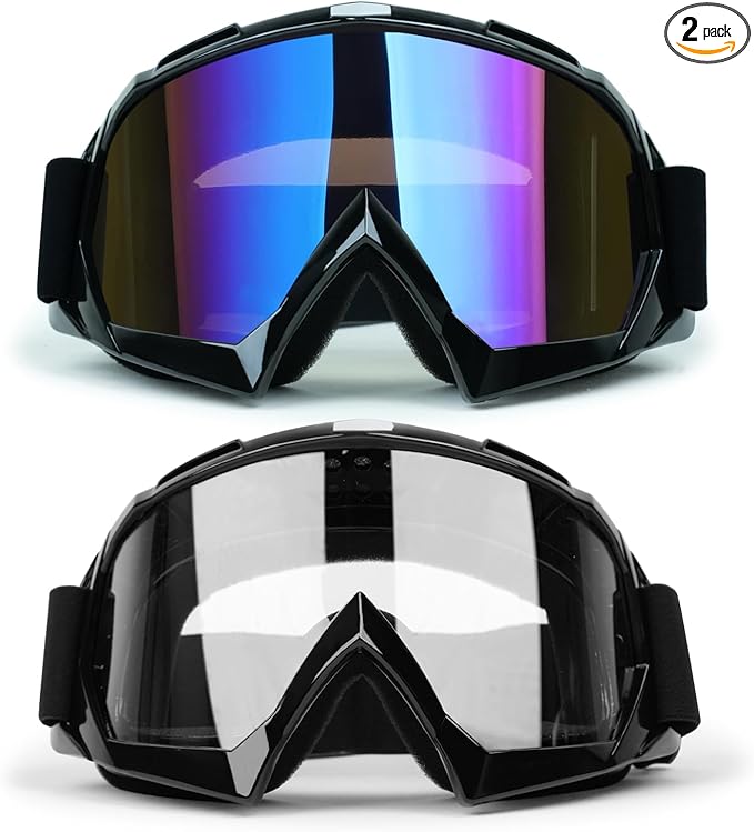 ATV Goggles Dirt Bike Goggles 2-Pack Motorcycle Motocross Goggles for Men Women MX Riding Goggles UTV Helmet Goggles Offroad Goggles UV400 Anti-Scratch Fog Dustproof for Adults Youth Kids(Color+Clear)