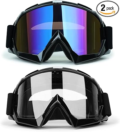 ATV Goggles Dirt Bike Goggles 2-Pack Motorcycle Motocross Goggles for Men Women MX Riding Goggles UTV Helmet Goggles Offroad Goggles UV400 Anti-Scratch Fog Dustproof for Adults Youth Kids(Color+Clear)