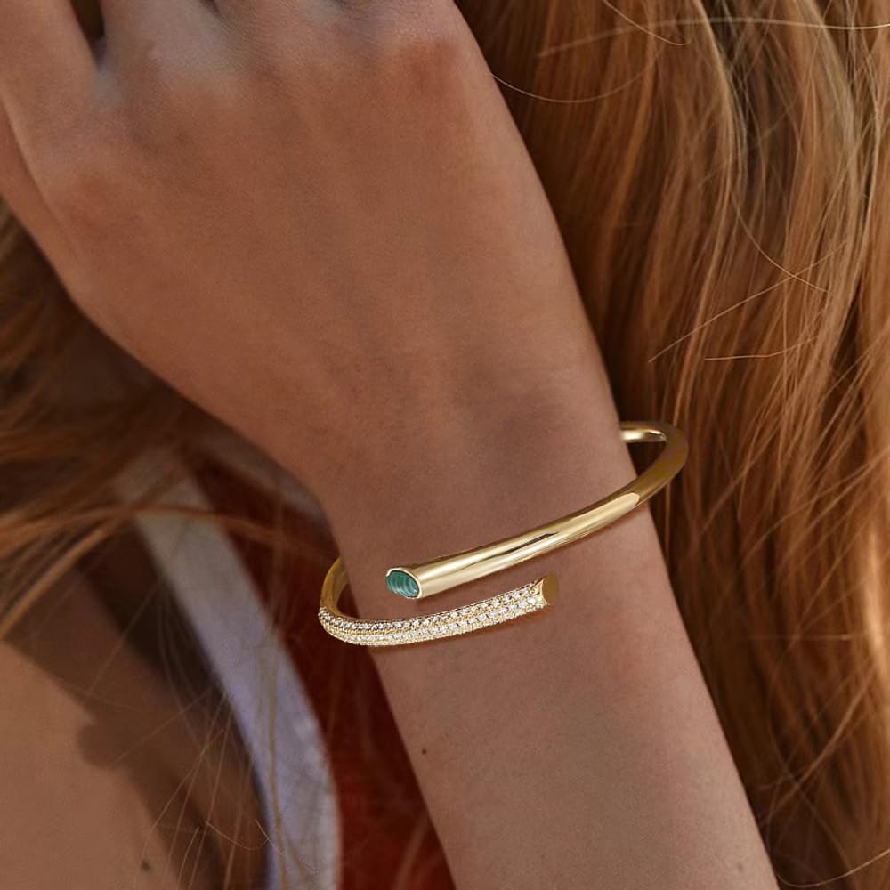 Cuff Bangle Bracelet for Women Personalized Cubic Zirconia Open Bracelets Adjustable Oval Crystal Bangles Bracelets for Her - Image 3