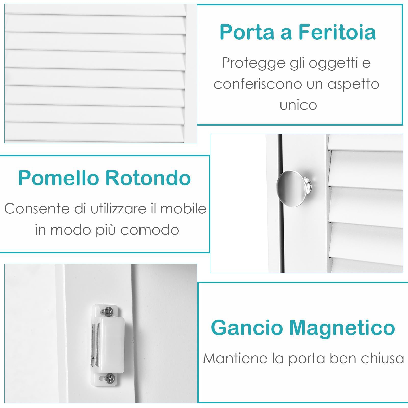 COSTWAY Armadio del Bagno Montato a Muro, Mensola Interna Regolabile, Struttura in MDF di Qualità, Pratico e Salva Spazio, Design Unico (Bianco)