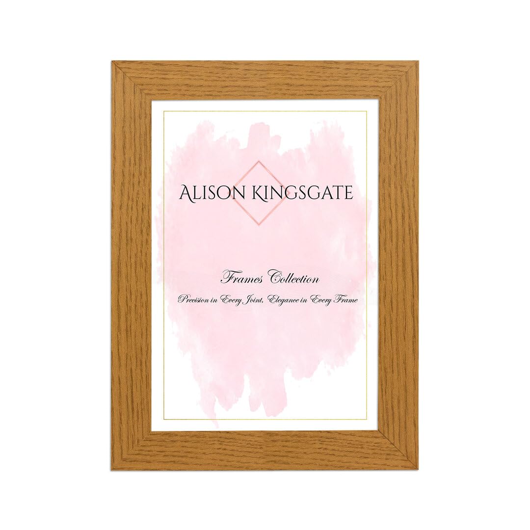 Alison Kingsgate Modern 8X6 Oak Picture Frames- Engineered Wood Photo Frame with Shatterproof Perspex Front- Ideal for Posters, Certificates & Artwork- Wall Mount or Tabletop Display