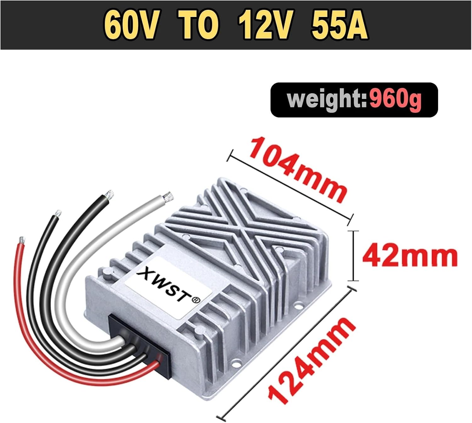 Upgrade Shell Converter 60V to 12V Step Down Voltage Regulator 1-65A Power Supply Inverter Transfomer Modual(55A 124Silver)