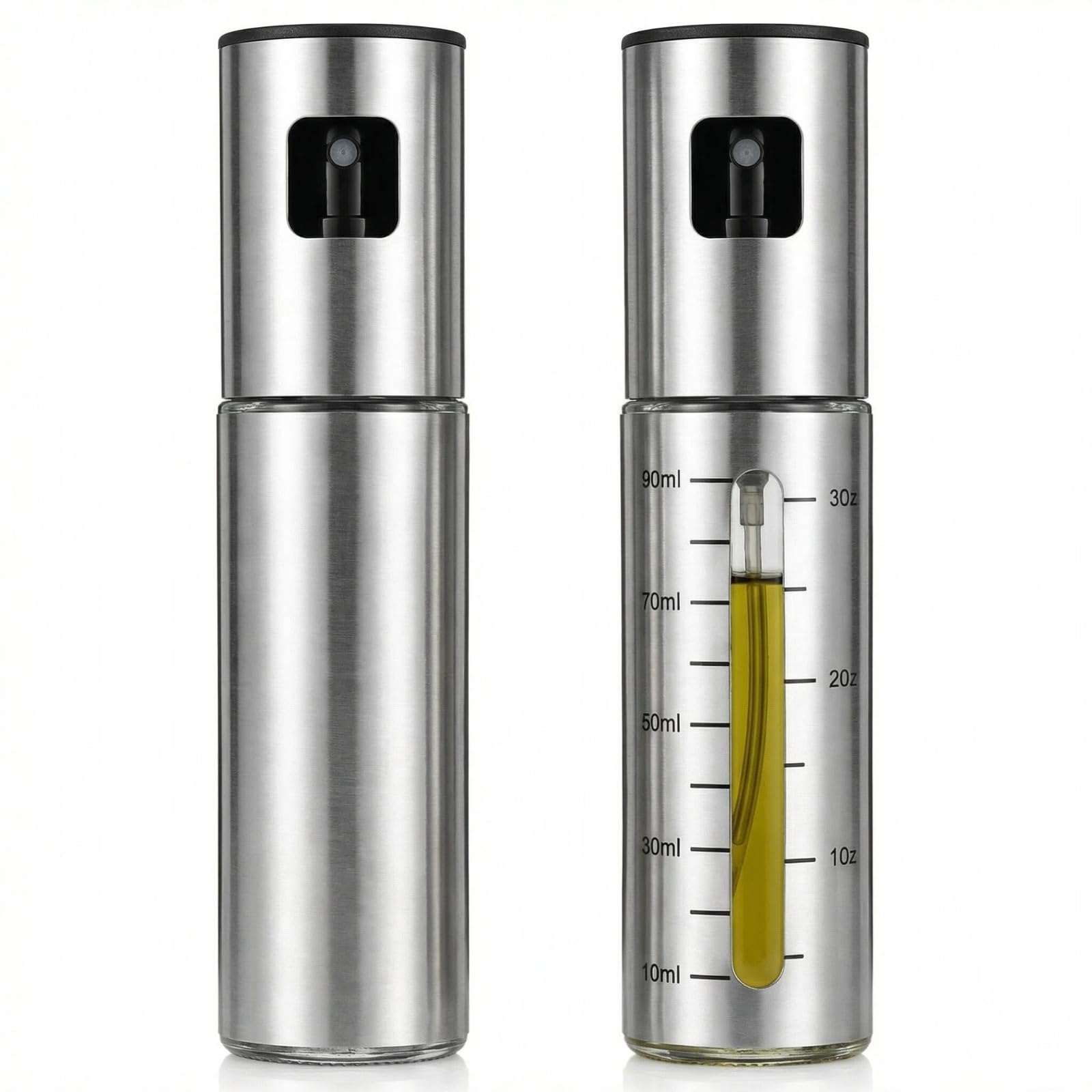 SINJAETRQ Oil Spray Bottle 2-Pack 100ml, Stainless Steel Olive Oil Sprayer for Cooking, Glass Oil Dispenser for Air Fryer, Kitchen Spray Bottle for Olive Oil, BBQ Salad Kitchen Use