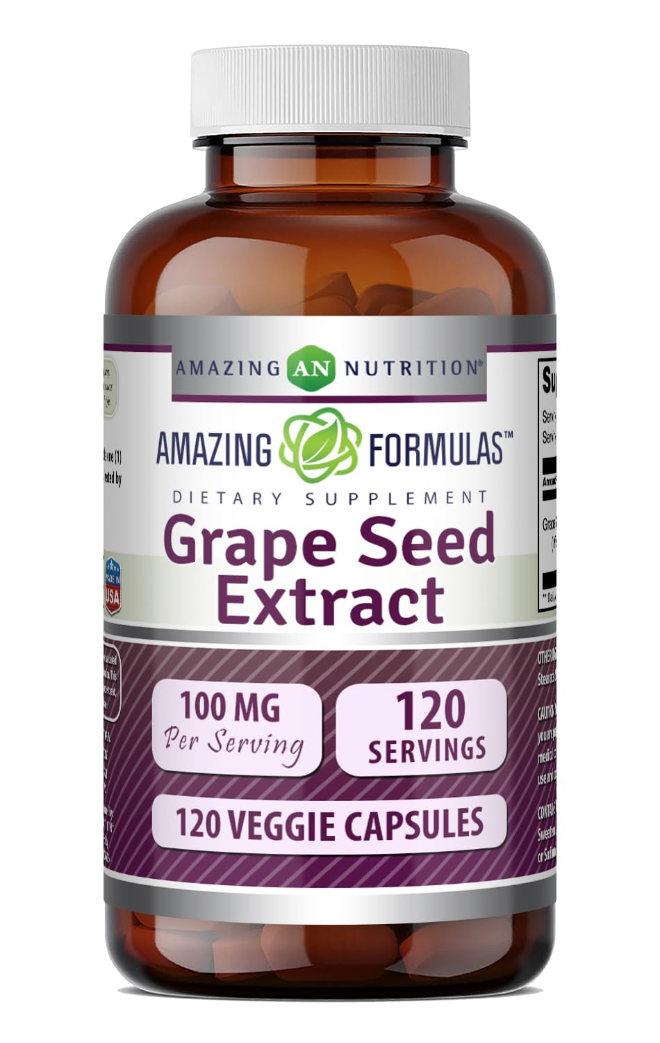 Amazing Formulas Grapeseed Extract Supplement | 100 Mg Per Serving | 120 Veggie Capsules | Non-GMO | Gluten-Free | Made in USA