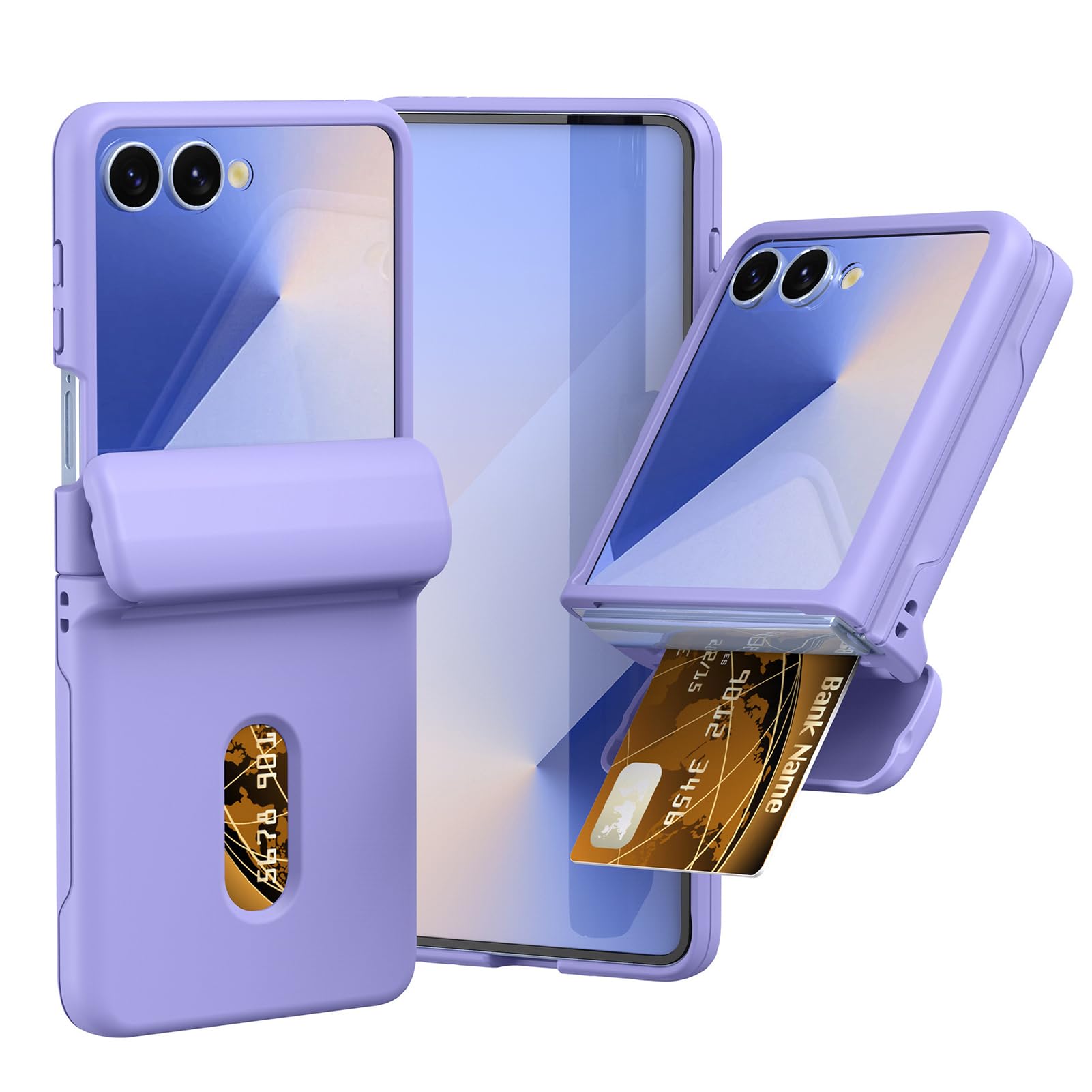 Schlanke Hülle for Samsung Galaxy Z Flip 8 Scharnier Kartenfach Stoßfest PC | Harte PC-Hülle mit Scharnier-Kartenfach. Leichter Stoßschutz hält Ihr Handy sicher und geschützt(Purple)
