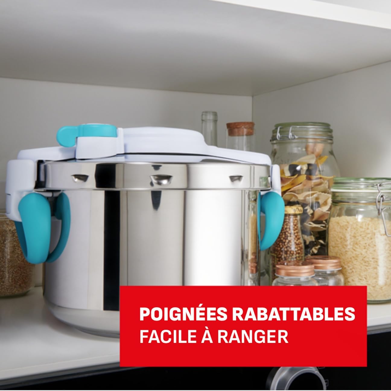SEB ClipsoMinut' Easy+ 6L, Ouverture facile à une main, Gain de place, Cocotte-minute® induction, Fabriqué en France, Autocuiseur Inox, Bleu P4900716