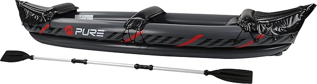 Pure4Fun Inflatable Kayak - 2 Person Inflatable Kayak Boat Set - Includes Aluminium Paddle, Repair Kit, Black / Red, 325x81x53cm, P4F150040
