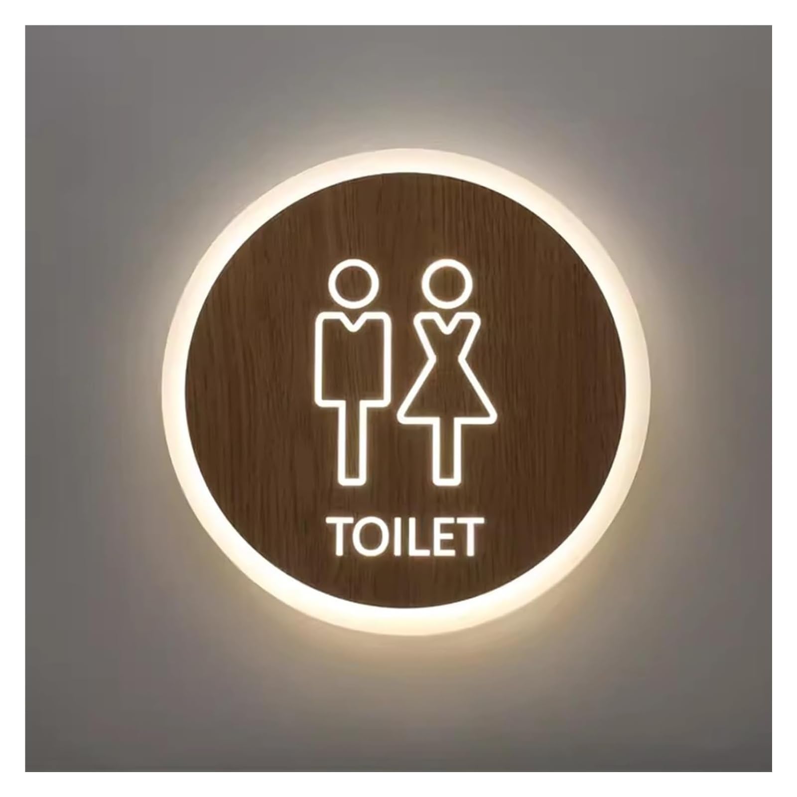 Carteles para aseos, Letrero luminoso redondo de 8 pulgadas for baño, instalación montaje en pared